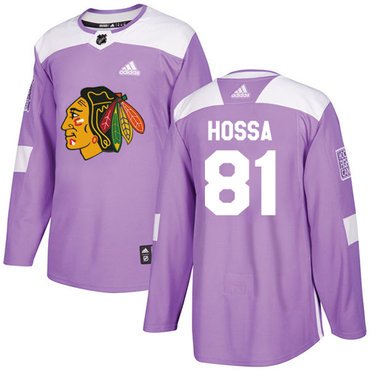 Adidas Blackhawks #81 Marian Hossa Purple Authentic Fights Cancer Stitched Youth NHL Jersey inbean