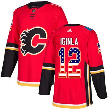 Adidas Flames #12 Jarome Iginla Red Home Authentic USA Flag Stitched Youth NHL Jersey inbean