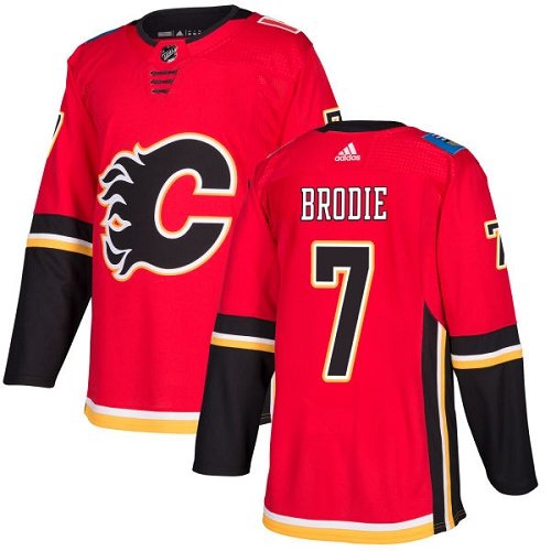 Adidas Flames #7 TJ Brodie Red Home Authentic Stitched Youth NHL Jersey inbean