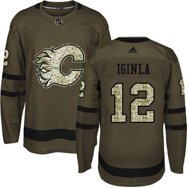 Adidas Flames #12 Jarome Iginla Green Salute to Service Stitched Youth NHL Jersey inbean