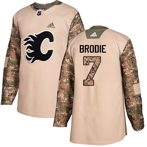 Adidas Flames #7 TJ Brodie Camo Authentic 2017 Veterans Day Stitched Youth NHL Jersey inbean