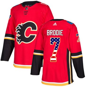 Adidas Flames #7 TJ Brodie Red Home Authentic USA Flag Stitched Youth NHL Jersey inbean