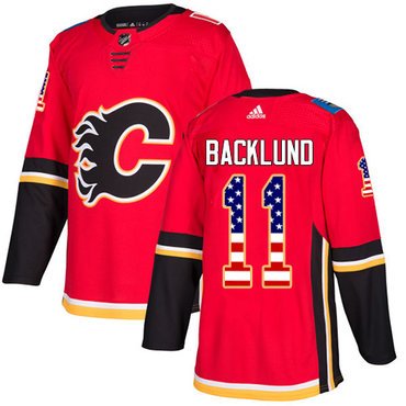 Adidas Flames #11 Mikael Backlund Red Home Authentic USA Flag Stitched Youth NHL Jersey inbean