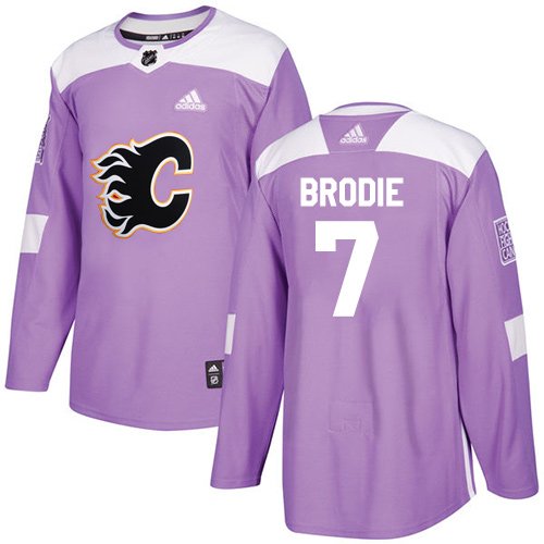 Adidas Flames #7 TJ Brodie Purple Authentic Fights Cancer Stitched Youth NHL Jersey inbean