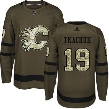 Adidas Flames #19 Matthew Tkachuk Green Salute to Service Stitched Youth NHL Jersey inbean