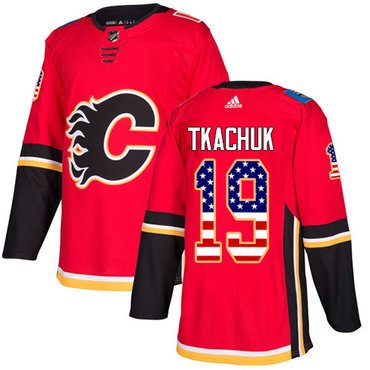 Adidas Flames #19 Matthew Tkachuk Red Home Authentic USA Flag Stitched Youth NHL Jersey inbean