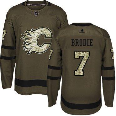 Adidas Flames #7 TJ Brodie Green Salute to Service Stitched Youth NHL Jersey inbean