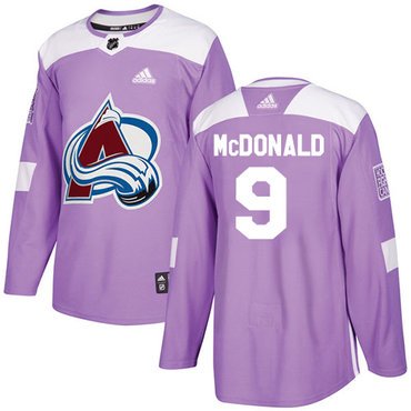 Adidas Avalanche #9 Lanny McDonald Purple Authentic Fights Cancer Stitched Youth NHL Jersey inbean