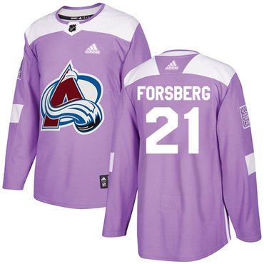 Adidas Avalanche #21 Peter Forsberg Purple Authentic Fights Cancer Stitched Youth NHL Jersey inbean