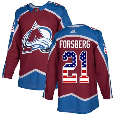 Adidas Avalanche #21 Peter Forsberg Burgundy Home Authentic USA Flag Stitched Youth NHL Jersey inbean