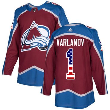 Adidas Avalanche #1 Semyon Varlamov Burgundy Home Authentic USA Flag Stitched Youth NHL Jersey inbean