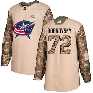 Adidas Blue Jackets #72 Sergei Bobrovsky Camo Authentic 2017 Veterans Day Stitched Youth NHL Jersey inbean