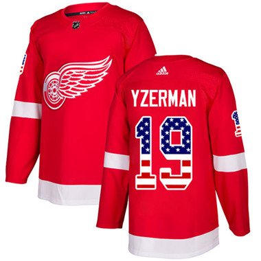 Adidas Detroit Red Wings #19 Steve Yzerman Red Home Authentic USA Flag Stitched Youth NHL Jersey inbean