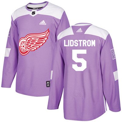 Adidas Detroit Red Wings #5 Nicklas Lidstrom Purple Authentic Fights Cancer Stitched Youth NHL Jersey inbean