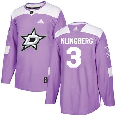 Adidas Dallas Stars #3 John Klingberg Purple Authentic Fights Cancer Youth Stitched NHL Jersey inbean