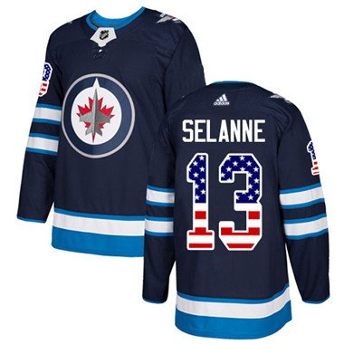 Adidas Winnipeg Jets #13 Teemu Selanne Navy Blue Home Authentic USA Flag Stitched Youth NHL Jersey inbean