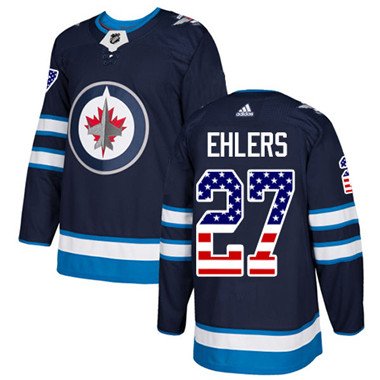 Adidas Winnipeg Jets #27 Nikolaj Ehlers Navy Blue Home Authentic USA Flag Stitched Youth NHL Jersey inbean