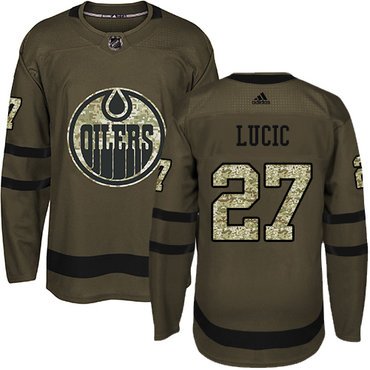 Adidas Edmonton Oilers #27 Milan Lucic Green Salute to Service Stitched Youth NHL Jersey inbean