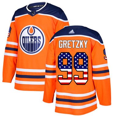 Adidas Edmonton Oilers #99 Wayne Gretzky Orange Home Authentic USA Flag Stitched Youth NHL Jersey inbean