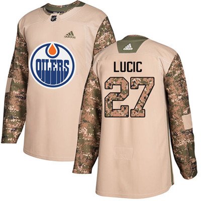 Adidas Edmonton Oilers #27 Milan Lucic Camo Authentic 2017 Veterans Day Stitched Youth NHL Jersey inbean