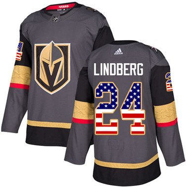 Adidas Vegas Golden Knights #24 Oscar Lindberg Grey Home Authentic USA Flag Stitched Youth NHL Jersey inbean