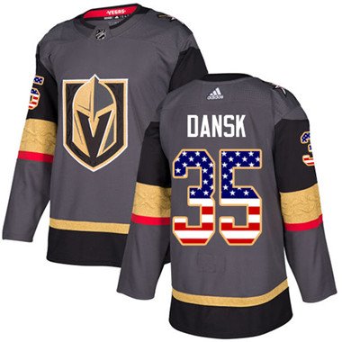 Adidas Vegas Golden Knights #35 Oscar Dansk Grey Home Authentic USA Flag Stitched Youth NHL Jersey inbean