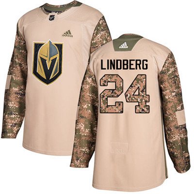 Adidas Vegas Golden Knights #24 Oscar Lindberg Camo Authentic 2017 Veterans Day Stitched Youth NHL Jersey inbean