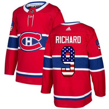 Adidas Montreal Canadiens #9 Maurice Richard Red Home Authentic USA Flag Stitched Youth NHL Jersey inbean