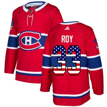 Adidas Montreal Canadiens #33 Patrick Roy Red Home Authentic USA Flag Stitched Youth NHL Jersey inbean