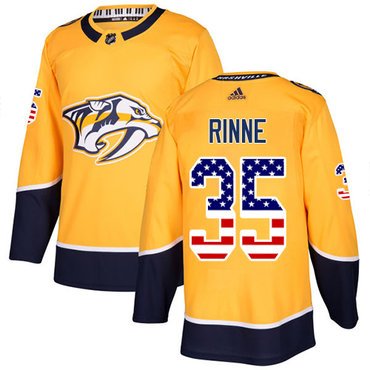 Adidas Nashville Predators #35 Pekka Rinne Yellow Home Authentic USA Flag Stitched Youth NHL Jersey inbean