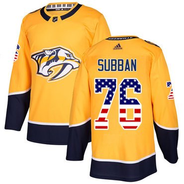 Adidas Nashville Predators #76 P.K Subban Yellow Home Authentic USA Flag Stitched Youth NHL Jersey inbean