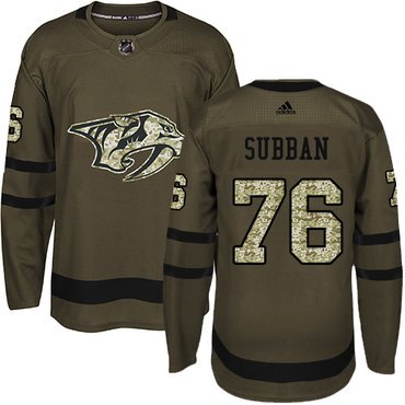 Adidas Nashville Predators #76 P.K Subban Green Salute to Service Stitched Youth NHL Jersey inbean