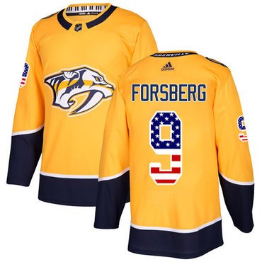 Adidas Nashville Predators #9 Filip Forsberg Yellow Home Authentic USA Flag Stitched Youth NHL Jersey inbean