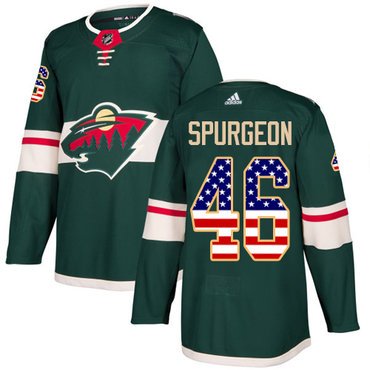 Adidas Minnesota Wild #46 Jared Spurgeon Green Home Authentic USA Flag Stitched Youth NHL Jersey inbean