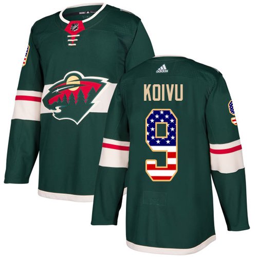 Adidas Minnesota Wild #9 Mikko Koivu Green Home Authentic USA Flag Stitched Youth NHL Jersey inbean