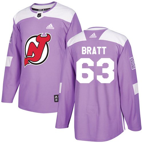 Adidas New Jersey Devils #63 Jesper Bratt Purple Authentic Fights Cancer Stitched Youth NHL Jersey inbean