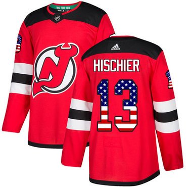 Adidas New Jersey Devils #13 Nico Hischier Red Home Authentic USA Flag Stitched Youth NHL Jersey inbean