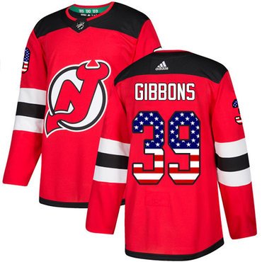 Adidas New Jersey Devils #39 Brian Gibbons Red Home Authentic USA Flag Stitched Youth NHL Jersey inbean