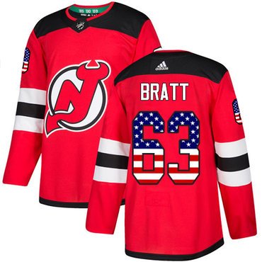 Adidas New Jersey Devils #63 Jesper Bratt Red Home Authentic USA Flag Stitched Youth NHL Jersey inbean