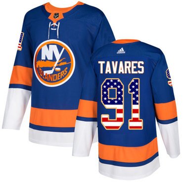 Adidas New York Islanders #91 John Tavares Royal Blue Home Authentic USA Flag Stitched Youth NHL Jersey inbean