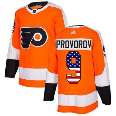 Adidas Philadelphia Flyers #9 Ivan Provorov Orange Home Authentic USA Flag Stitched Youth NHL Jersey inbean