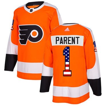 Adidas Philadelphia Flyers #1 Bernie Parent Orange Home Authentic USA Flag Stitched Youth NHL Jersey inbean