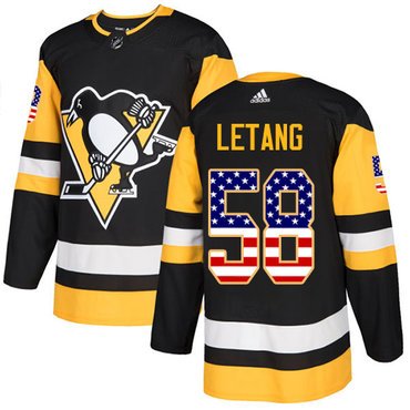 Adidas Pittsburgh Penguins #58 Kris Letang Black Home Authentic USA Flag Stitched Youth NHL Jersey inbean