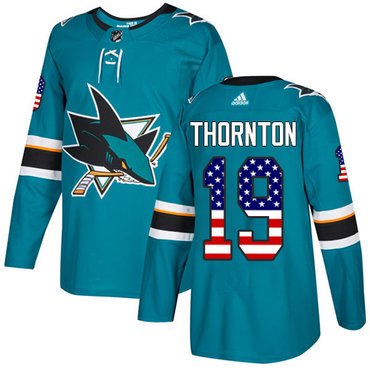 Adidas San Jose Sharks #19 Joe Thornton Teal Home Authentic USA Flag Stitched Youth NHL Jersey inbean