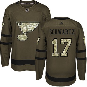 Adidas St. Louis Blues #17 Jaden Schwartz Green Salute to Service Stitched Youth NHL Jersey inbean