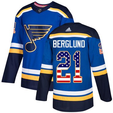 Adidas St. Louis Blues #21 Patrik Berglund Blue Home Authentic USA Flag Stitched Youth NHL Jersey inbean