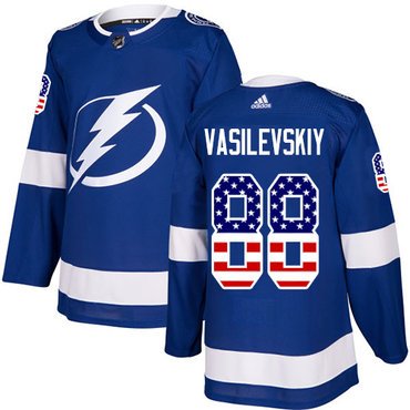 Adidas Tampa Bay Lightning #88 Andrei Vasilevskiy Blue Home Authentic USA Flag Stitched Youth NHL Jersey inbean