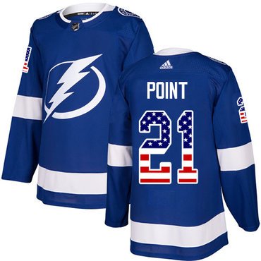 Adidas Tampa Bay Lightning #21 Brayden Point Blue Home Authentic USA Flag Stitched Youth NHL Jersey inbean