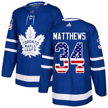 Adidas Toronto Maple Leafs #34 Auston Matthews Blue Home Authentic USA Flag Stitched Youth NHL Jersey inbean