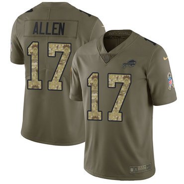 Nike Bills #17 Josh Allen Olive Camo Youth Stitched NFL Limited 2017 Salute to Service Jersey inbean